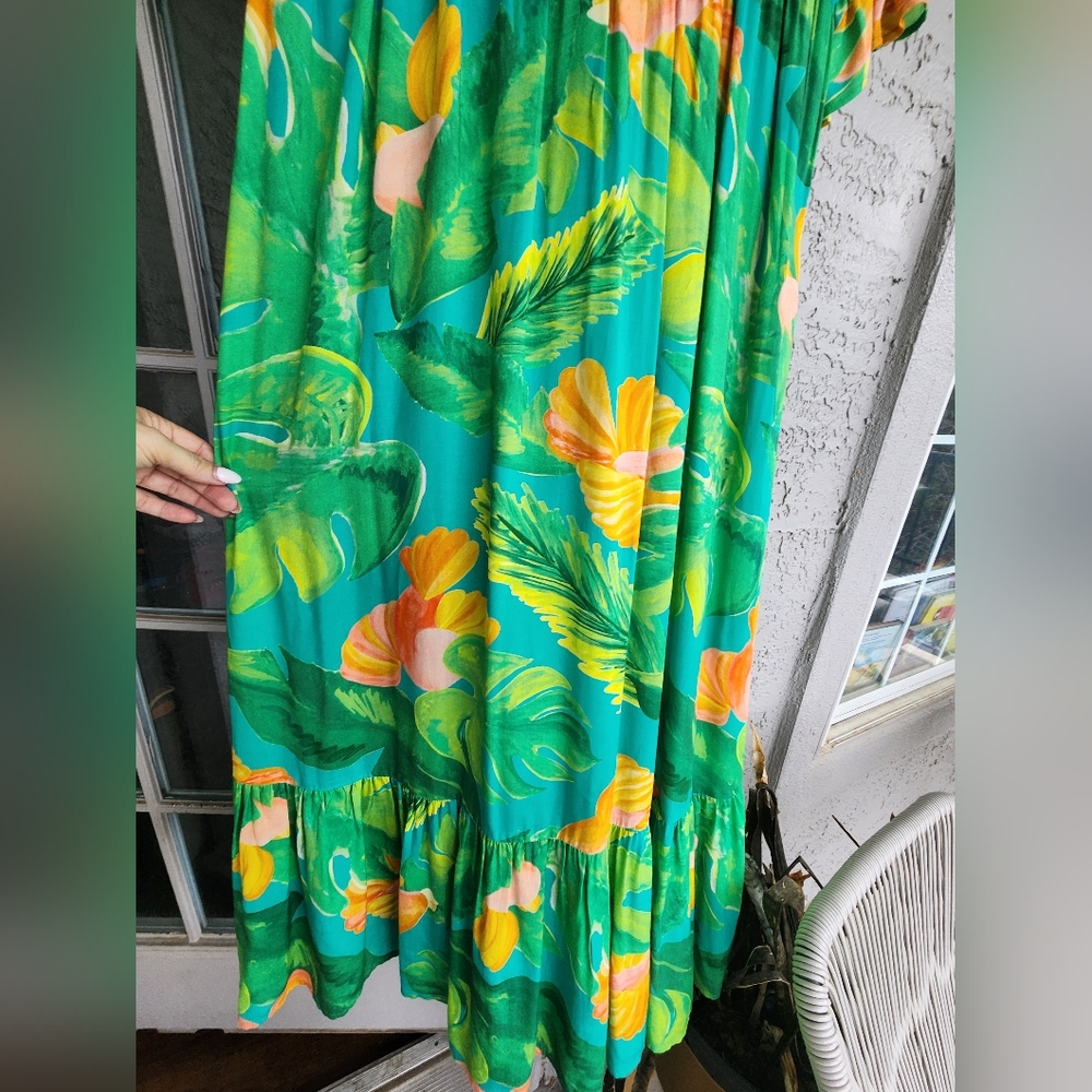 Soi Paris Green Tropical Rio Floral Jungle Maxi Dress Sz 38 Medium - Picture 6 of 8